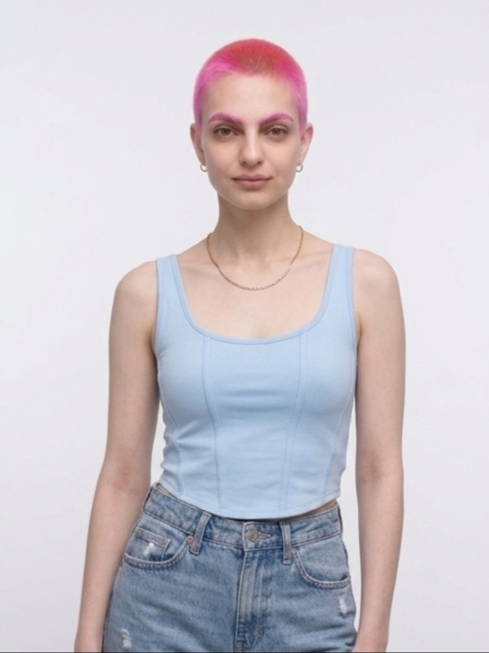 Coquette Cottage Core Minimalist Crop Corset Style Tank Top Size M Light Blue